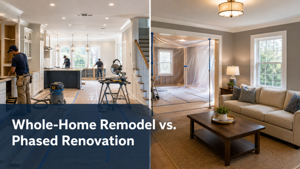 Whole-home remodel vs phased renovation comparison in a Virginia home